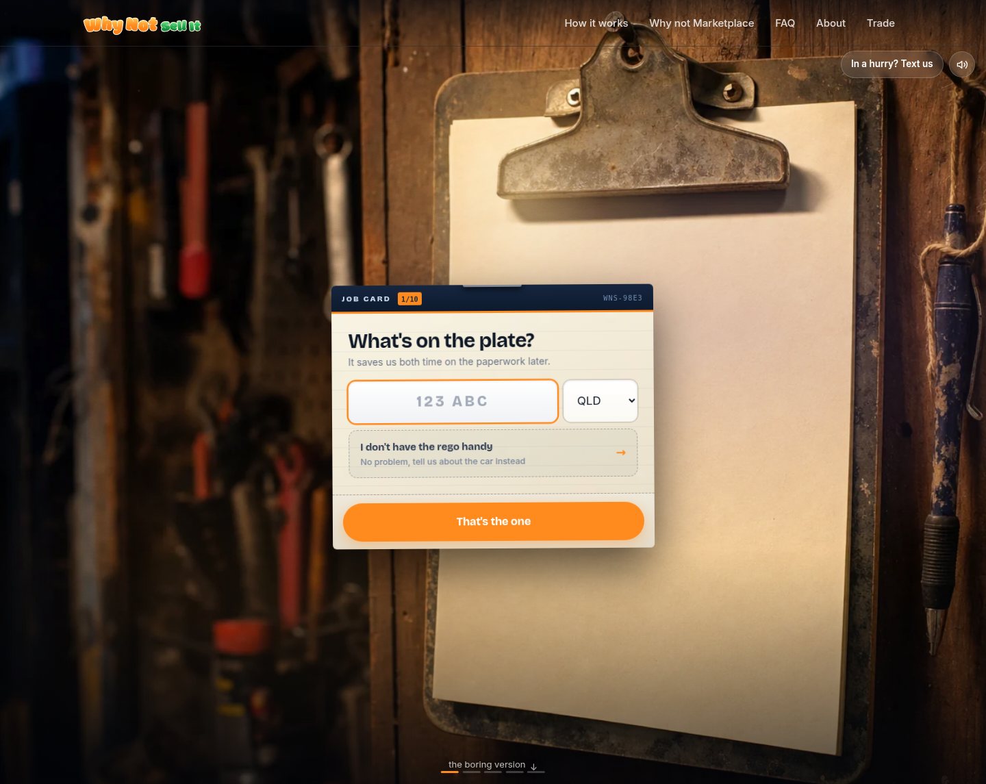 Why Not Sell It website with its workshop job card homepage
